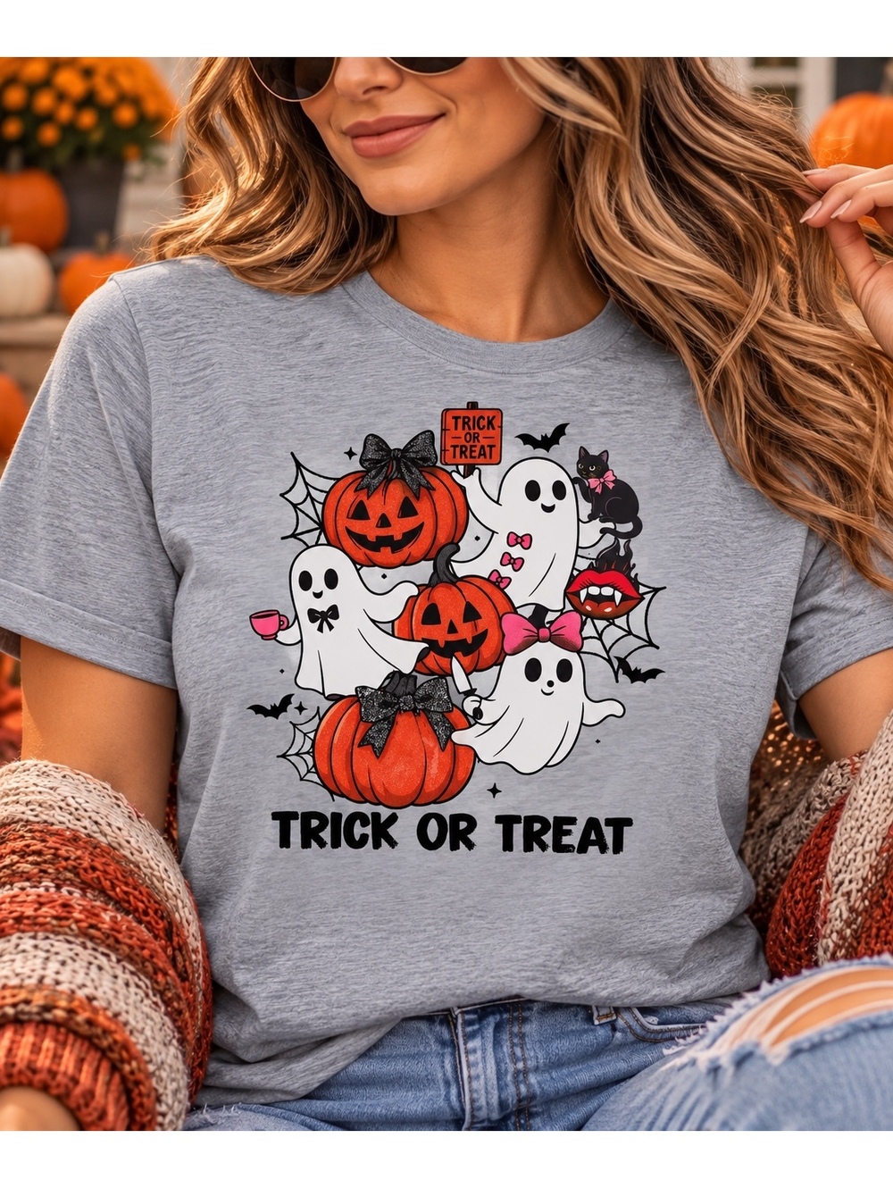 Halloween Trick or Treat Graphic Short Sleeve T-Shirt for Women